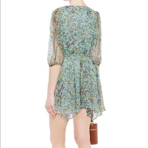 WALTER BAKER Wrap Effect Floral Chiffon Handkerchief Hem Dress Size Medium NWOT - Picture 2 of 5